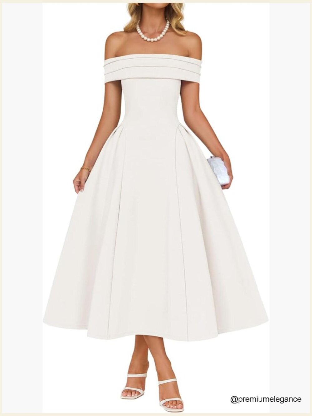 Off Shoulder Short Sleeve A-Line Midi Dress - Formal Party - Picture 1 of 7